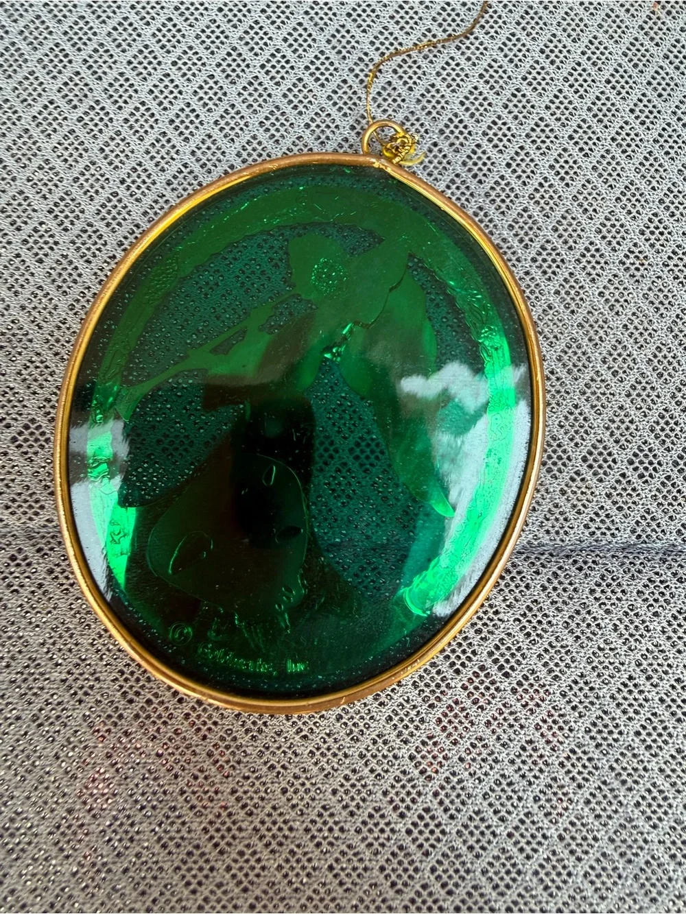 Vintage Goldworks 24K Gold Finish Angel Sun Catcher Green Stained Glass VA